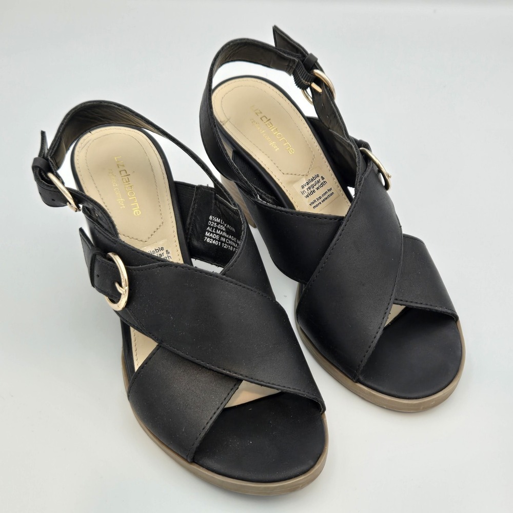 Liz Claiborne Refined Comfort Adjustable Strap Black Sling Backs - Size 6.5M